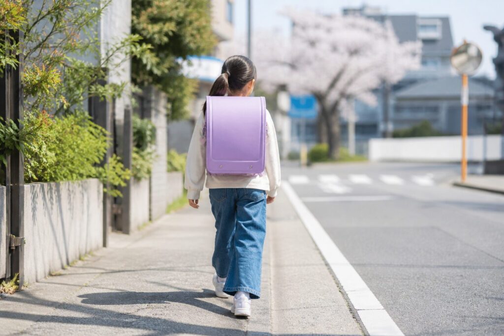 小学生の子供がランドセルを背負って登下校している様子